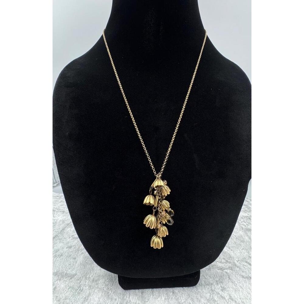 Loft Gold Tone Dark‎ Faceted Glass Bead Dangle Floral Necklace Boho Chic - Picture 7 of 9